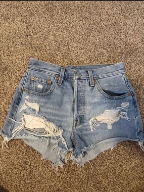 Levi's 501 Light Blue Distressed High-Rise Denim Shorts size 25